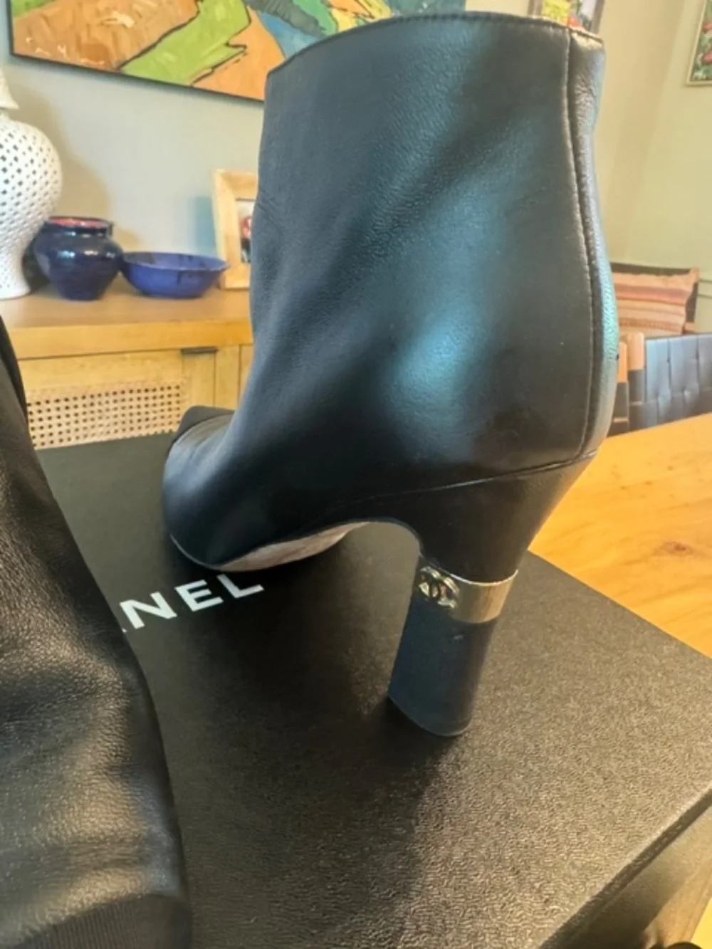 CHANEL black leather